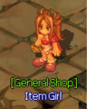 Item Girl - Shop NPC; allows you to sell items to her as well as cards. WARNING: Do not sell galder checks or skills to her! Sell galder checks to Andrew and spare skills to a skill-based NPC (any will do) for your full return. Why waste the money?